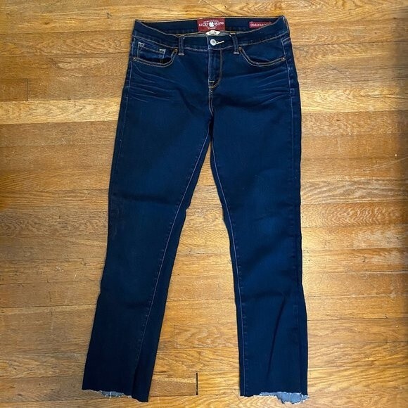 Lucky Brand Charlie Baby Boot Dark Wash Frayed Cuff Women Jeans Size 6/28 Long - Picture 1 of 12